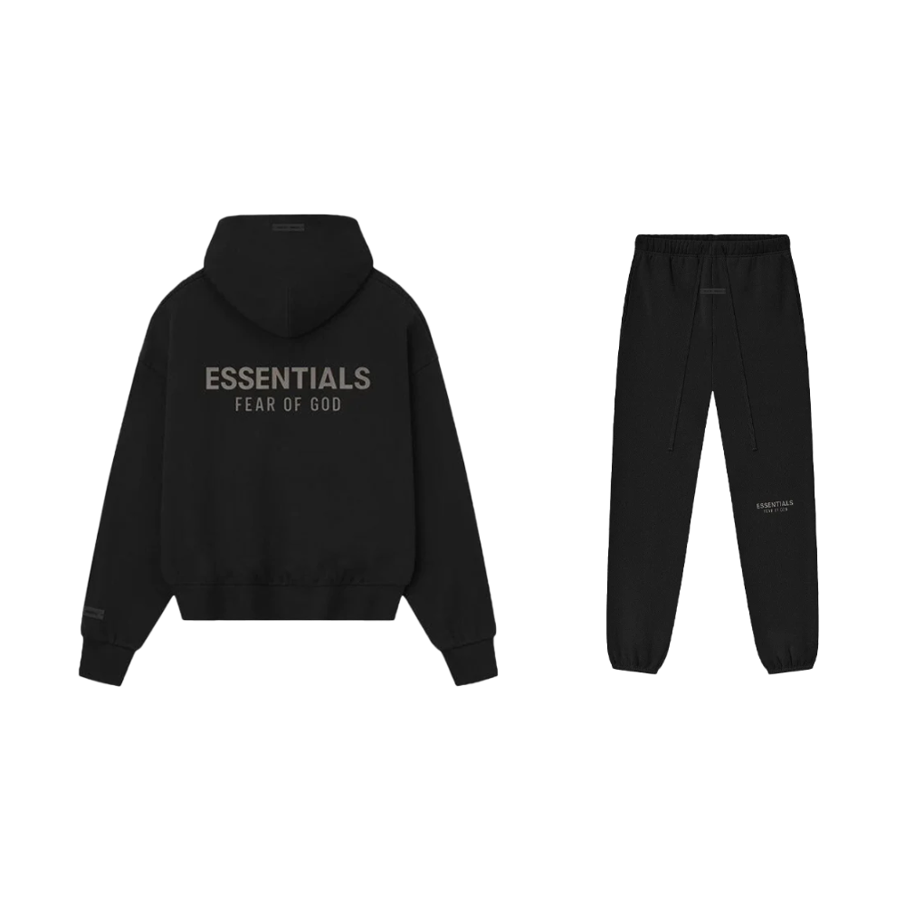 Fear of God Essentials Classic S25 Zip Hoodie Glossy Jet Black + S25 Sweatpants Black SET