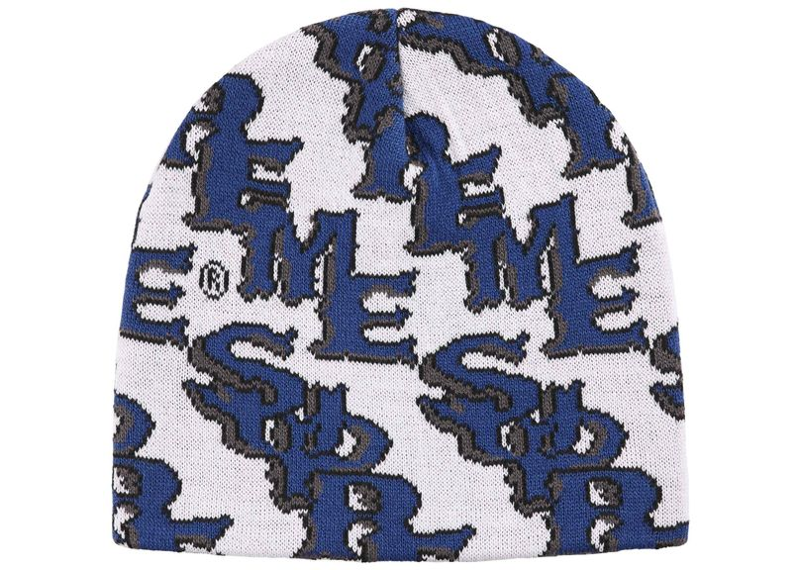 SUPREME SLANTED GOTHIC OUTLINE BEANIE BLUE