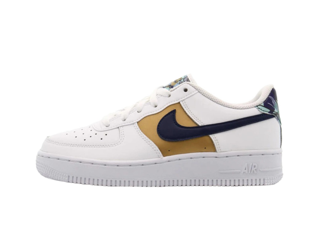 Nike Air Force 1 Low '07 LV8 White Blue Void Metallic Gold (GS)-sneakers-Nike-pikastore.cz