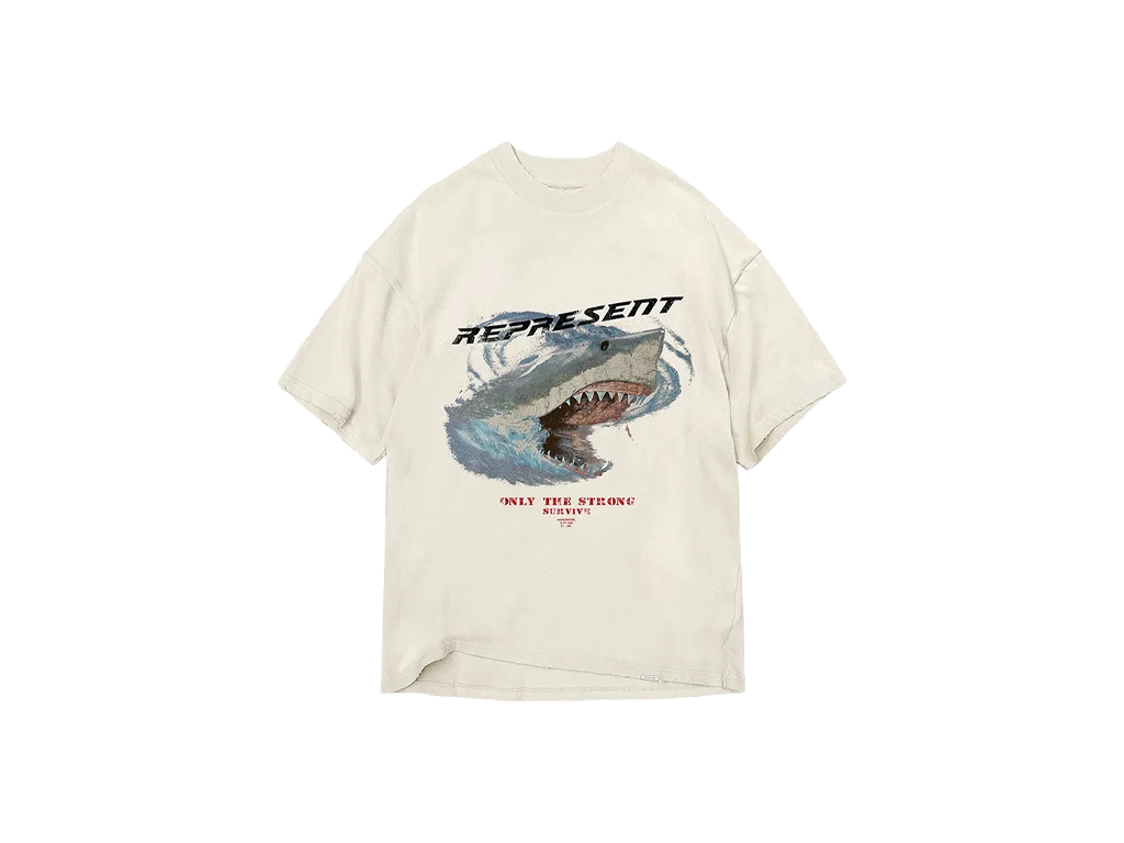 Represent Only The Strong Survive Shark T-Shirt Vintage White-Represent-pikastore.cz