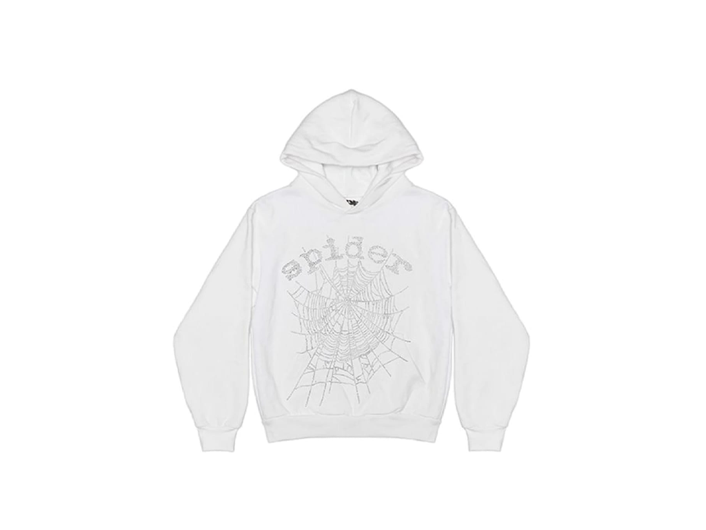 Sp5der White Rhinestone Hoodie-Sp5der-pikastore.cz