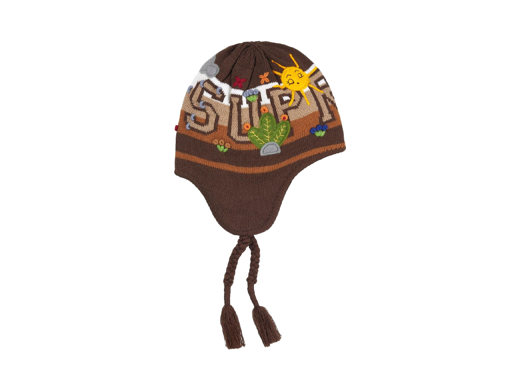 Supreme Felt Applique Earflap Beanie Brown