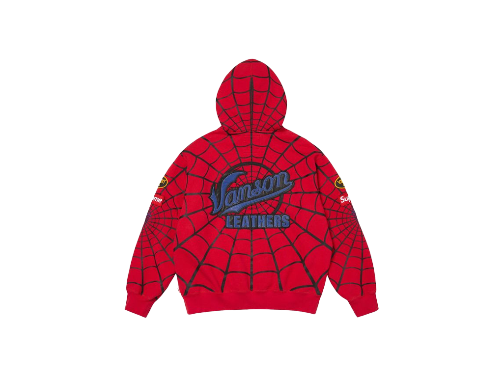 Supreme Vanson Leathers Spider-Man Zip Up Hooded Sweatshirt Red-Supreme-pikastore.cz