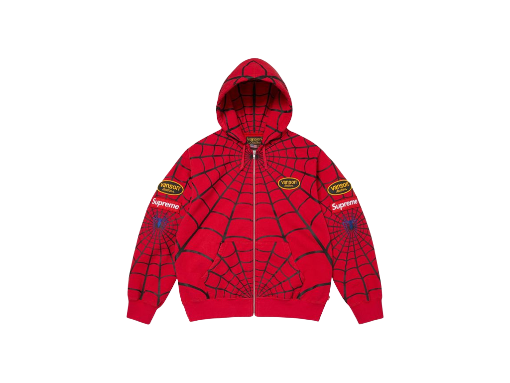 Supreme Vanson Leathers Spider-Man Zip Up Hooded Sweatshirt Red-Supreme-pikastore.cz