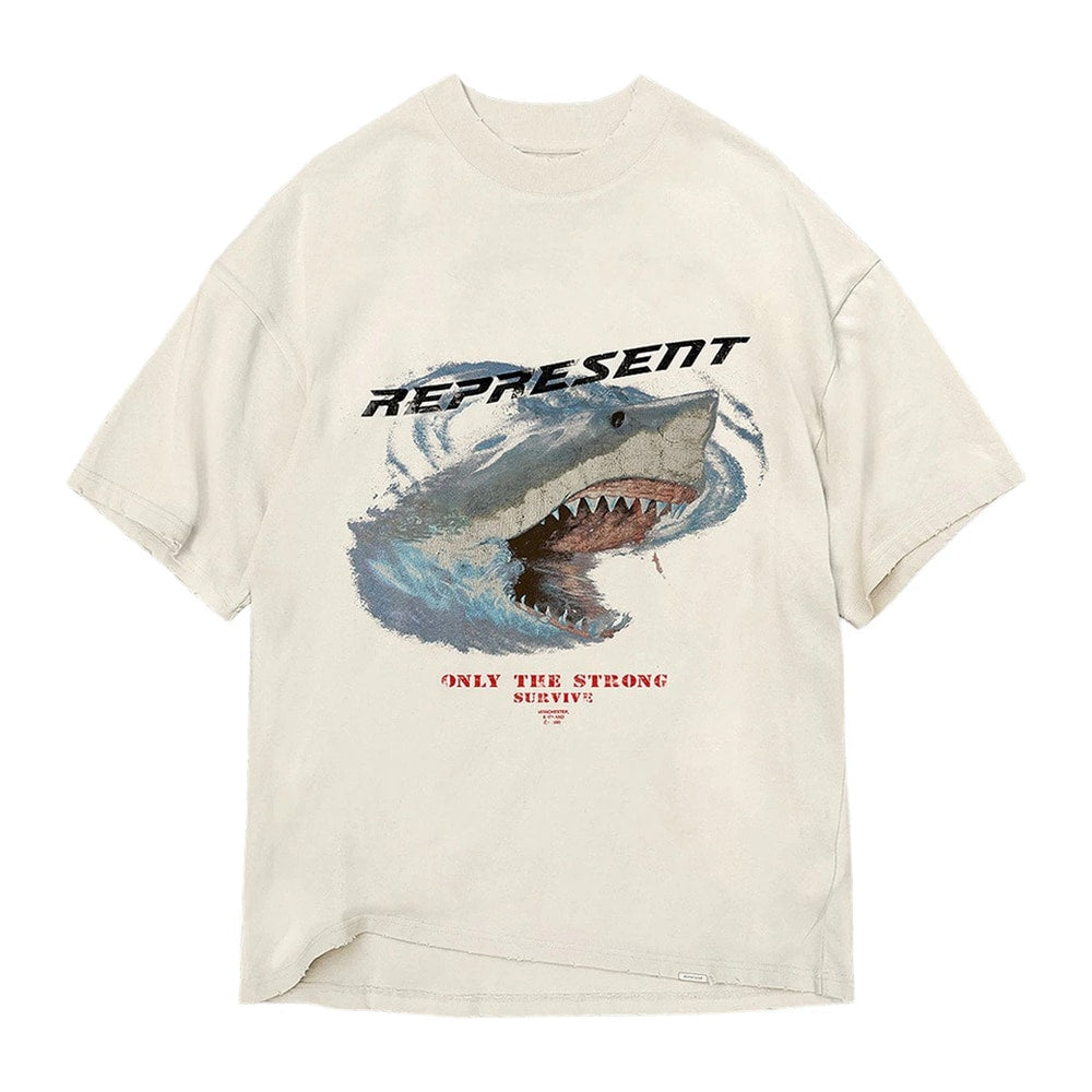 Represent Only The Strong Survive Shark T-Shirt Vintage White – футболка
