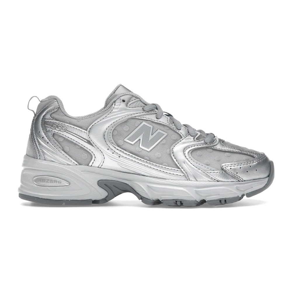 New Balance 530 Silver Metallic Polka Dots – shoes, silver