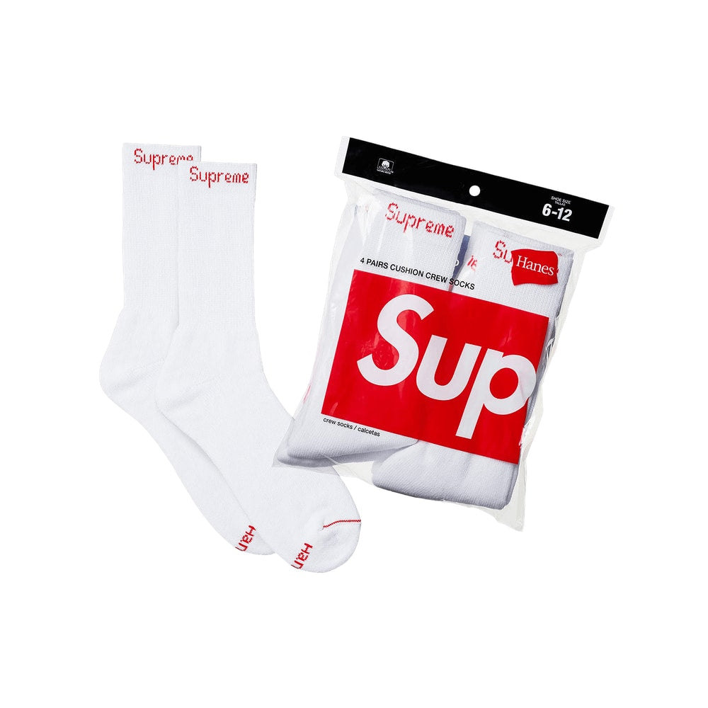Supreme x Hanes Crew Socks (4 Pack) White – ponožky