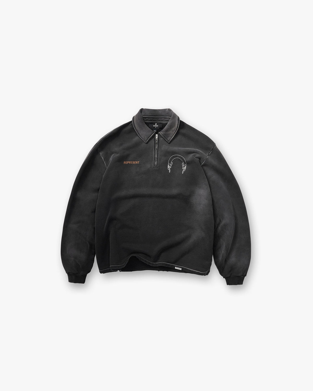 Represent Banner Quarter Zip Sweatshirt Stained Black