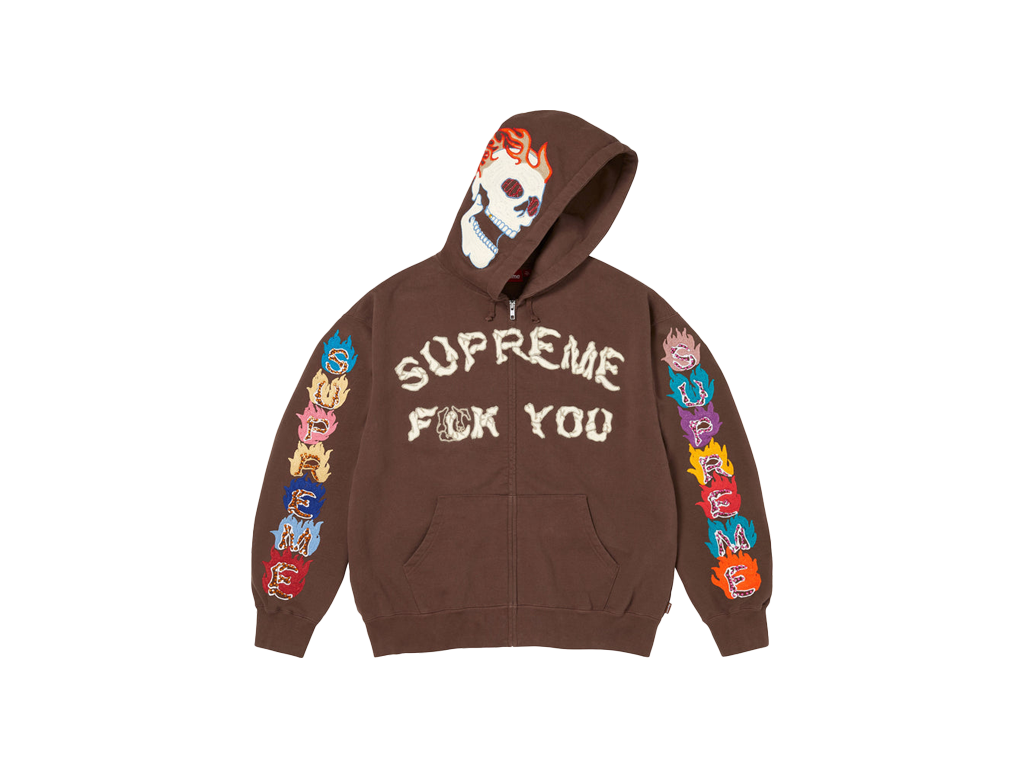 Supreme F**k You Zip Up Hooded Sweatshirt Brown-Supreme-pikastore.cz