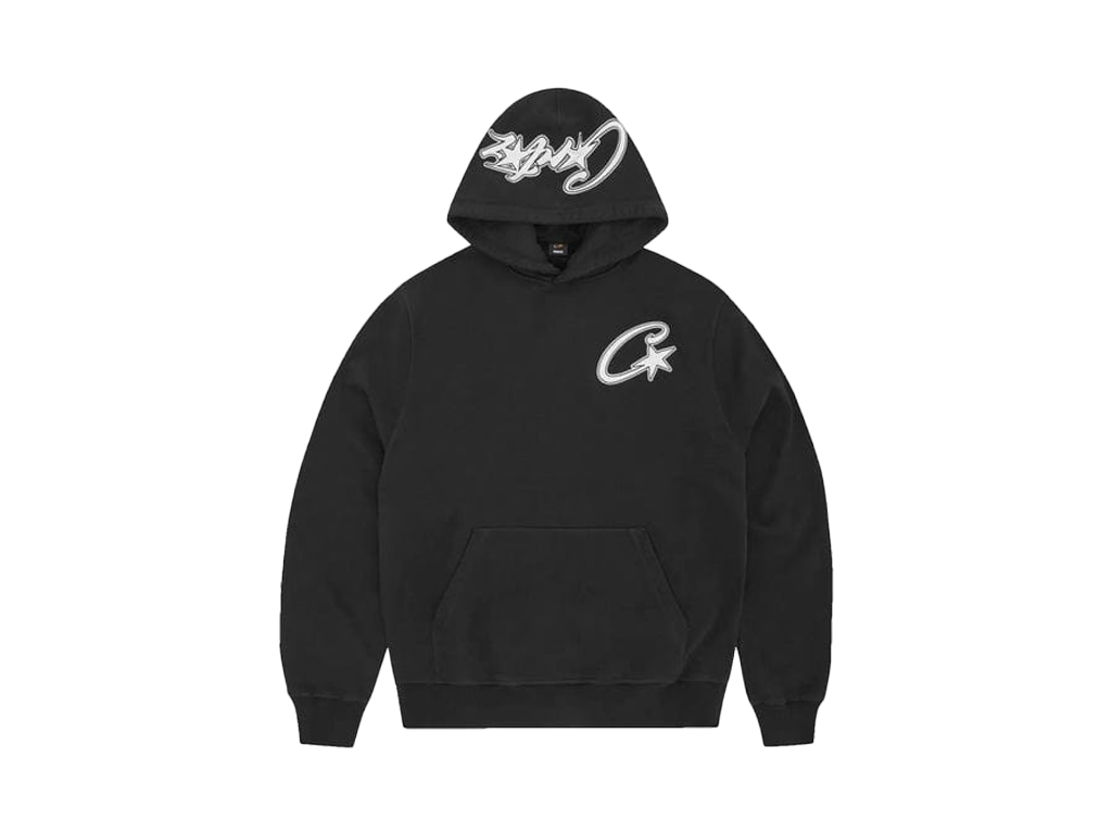Corteiz Satin C Star Applique Hoodie Black-Corteiz-pikastore.cz