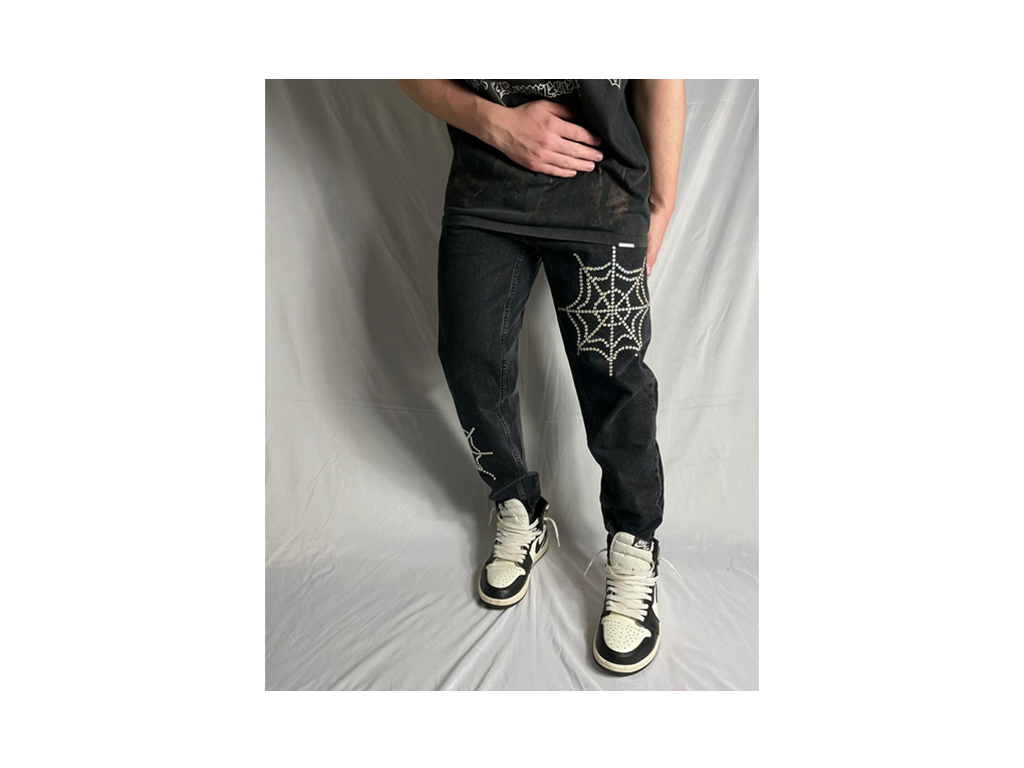 Custom Rhinestone Web Jeans