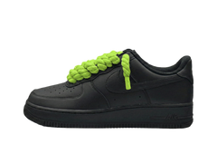 Nike Air Force 1 Black Low 07 Rope Laces Lime Green
