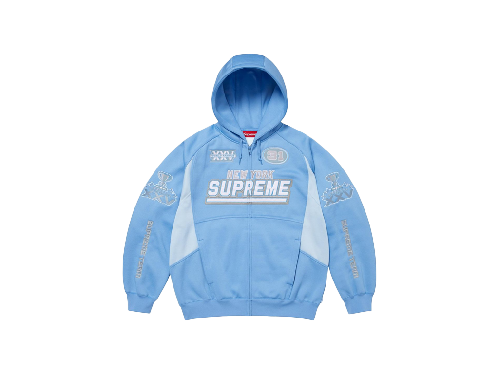 Supreme Football Zip Up Hooded Sweatshirt Light Blue
