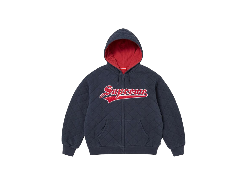 Supreme Quilted Zip Up Hooded Sweatshirt Navy-Supreme-pikastore.cz