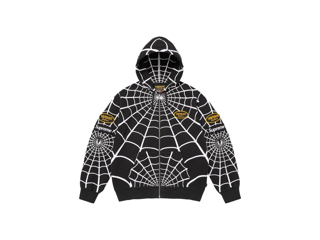 Supreme Vanson Leathers Spider-Man Zip Up Hooded Sweatshirt Black-Supreme-pikastore.cz