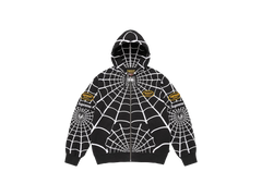 Supreme Vanson Leathers Spider-Man Zip Up Hooded Sweatshirt Black