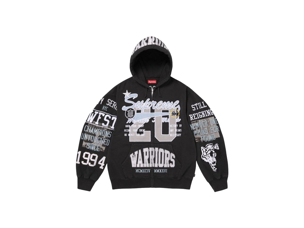 Supreme Warriors Applique Zip Up Hooded Sweatshirt black-Supreme-pikastore.cz