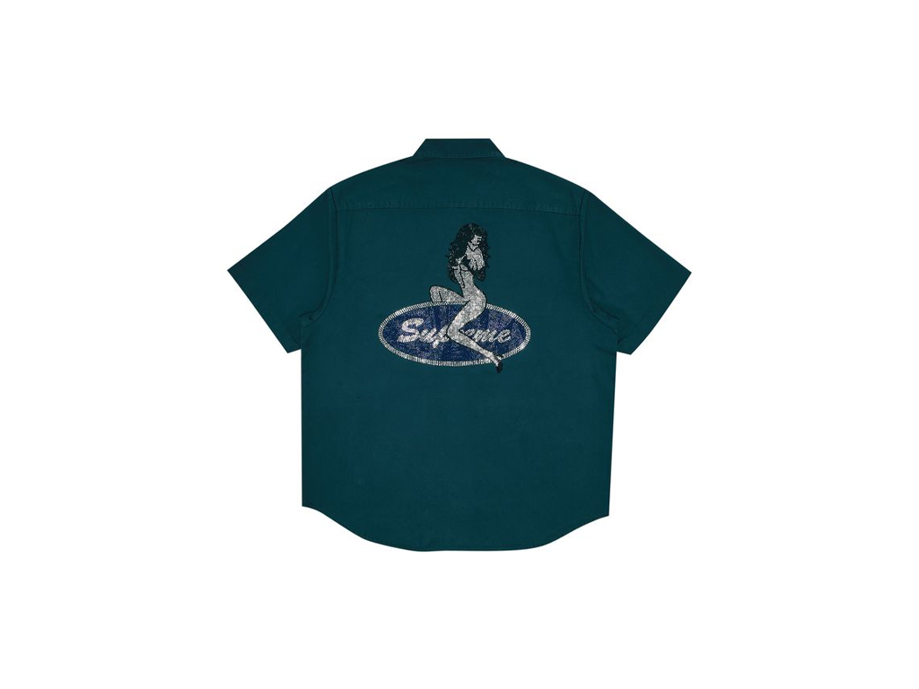 Supreme Rhinestone Pin Up S/S Work Shirt Green-Supreme-pikastore.cz