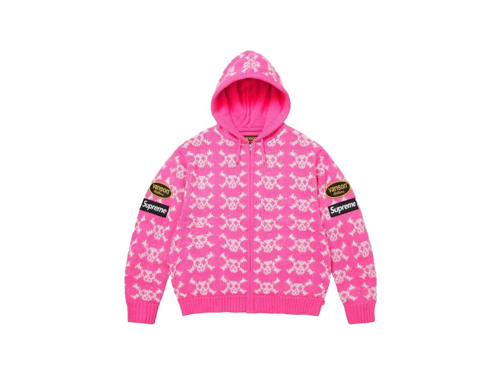 Supreme®/Vanson Leathers® Skull Zip Up Hooded Sweater Pink-Supreme-pikastore.cz