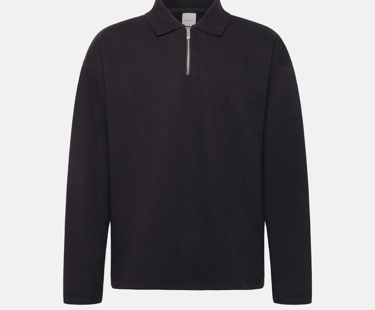 Calvin Klein Long-sleeved polo shirt Black – одяг, чорний